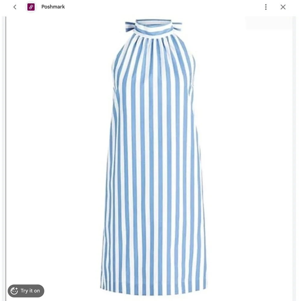 NEW J Crew Women Halter Bow Back Poplin Shift Dress Blue Stripe Beach Preppy 6